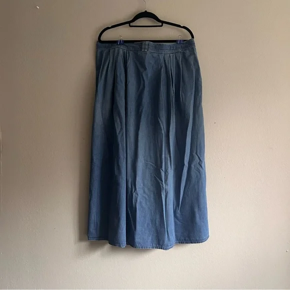 Button-Front Denim Maxi Skirt - Blue - Picture 2 of 3